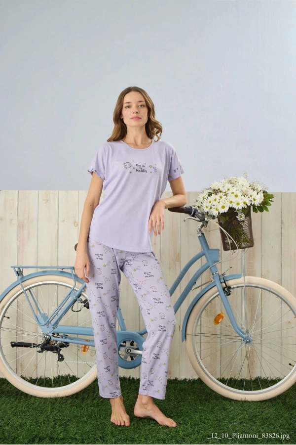 Pijamoni Yuvarlak Yaka Kısa Kol Pijama Takımı - 7310-16