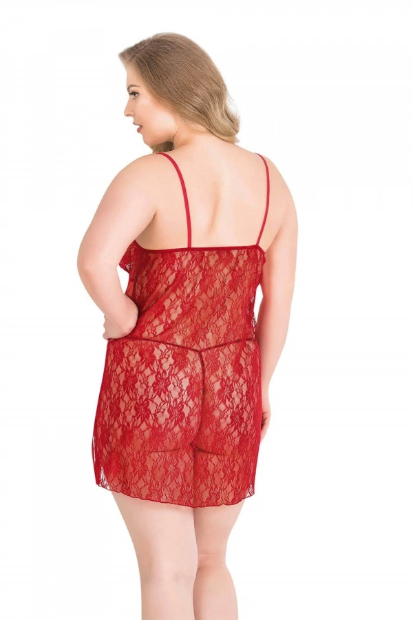 Primoda Büyük Beden Kırmızı Kısa Tül Gecelik 3026