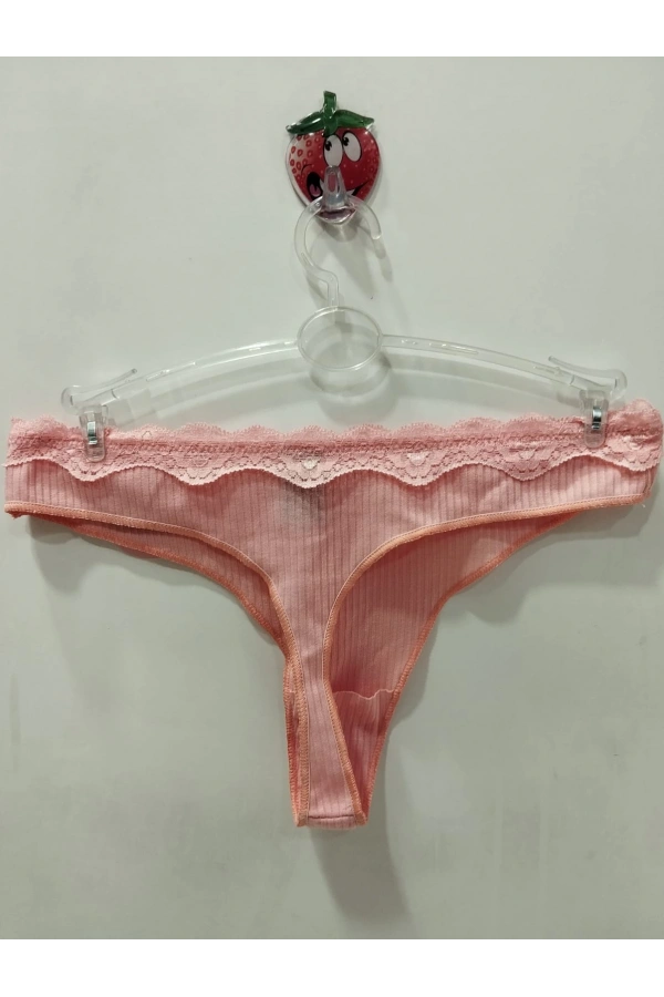VANİLYA SECRET Dantel Bel Detaylı Fitilli Tanga Külot - Pudra