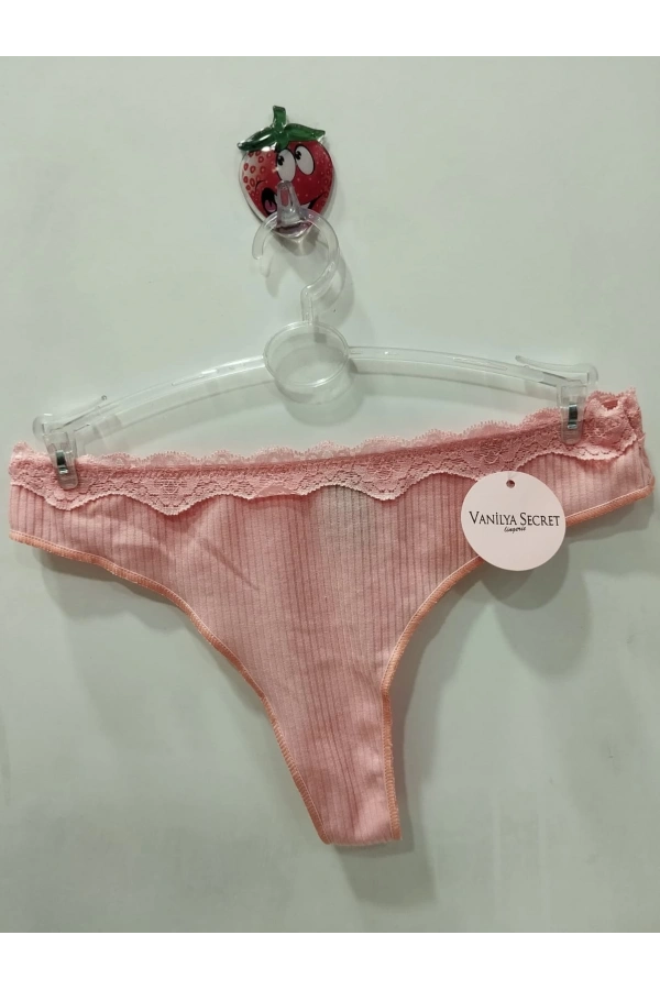 VANİLYA SECRET Dantel Bel Detaylı Fitilli Tanga Külot - Pudra