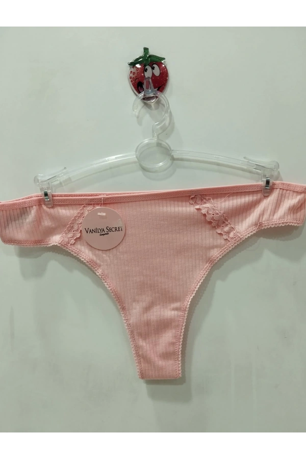 VANİLYA SECRET Grogren Bel Dantelli Lazer Kesim Tanga Külot - Pudra