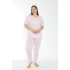 Pijamoni Polyviskon Büyük Beden Kadın Pijama Takımı Açık Pembe 7340-6