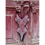 Arona Kadın Transparan Çiçek Desenli Tül Siyah Bodysuit