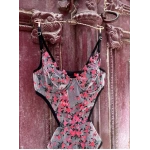 Arona Kadın Transparan Çiçek Desenli Tül Siyah Bodysuit