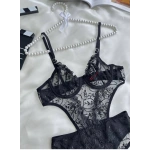 Arona Kadın Transparan Çiçek Desenli Tül Siyah Bodysuit