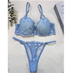Arona Kadın Destekli Brode İşlemeli Mavi Zarif Sütyen Takımı