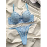 Arona Kadın Destekli Brode İşlemeli Mavi Zarif Sütyen Takımı