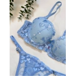 Arona Kadın Destekli Brode İşlemeli Mavi Zarif Sütyen Takımı
