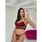 Arona Kadın Destekli Çiçek Desenli Brode Bordo Büstiyer Takımı