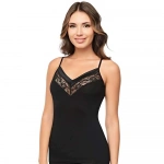 Belinay Kadın İnce Askılı Dantel Detaylı Yumuşak Dokulu Siyah Atlet