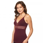 Belinay Kadın Dantel Detaylı İp Askılı Pamuklu Mürdüm Atlet