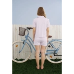 Pijamoni Kadın Dublin Kumaş Rodoplu Gömlek Yaka Lila Şort Takımı