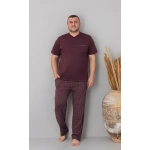 Pijamoni Erkek Büyük Beden Altı Ekose Desenli Bordo Pijama Takım