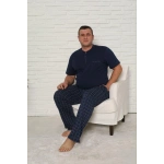 Pijamoni Erkek Büyük Beden Altı Ekose Desenli Lacivert Pijama Takım
