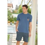 Pijamoni Erkek Bisiklet Yaka Kısa Kollu Koyu Mavi Şort Takımı