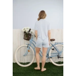 Pijamoni Kadın Dublin Kumaş Rodoplu Gömlek Yaka Mavi Şort Takımı