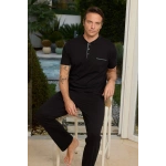 PİJAMONİ YAKA DÜĞMELİ CEPLİ PAMUK KUMAŞ KISA KOLLU PİJAMA TAKIMI