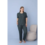 Pijamoni Kadın Büyük Beden Dublin Kumaş Kısa Kollu Ç. Yeşil Pijama Takımı