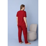 Pijamoni Kadın Büyük Beden Dublin Kumaş Kısa Kollu Bordo Pijama Takımı
