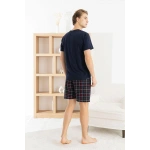 Pijamoni Erkek 3 Parça Ekose Desenli Pamuklu K. Lacivert Pijama Takımı