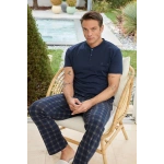 Pijamoni Erkek Pamuklu Düğmeli Yaka Lacivert Pijama Takımı