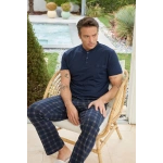 Pijamoni Erkek Pamuklu Düğmeli Yaka Lacivert Pijama Takımı