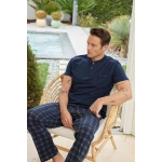 Pijamoni Erkek Pamuklu Düğmeli Yaka Lacivert Pijama Takımı