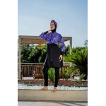 Kadın Crop Üst Rahat Kesim Lycra(Su İten Kumaş) Haşema Mor Mayo Takımı