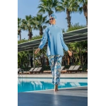 Tesettür Mayo Kadın Tam Kapalı Haşema Takım Uzun Kollu Hızlı Kuruyan Mavi Deniz Mayo Seti