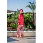 Ruko Kadın Lacivert Turuncu Geometrik Desenli Tam Kapalı Tesettür Mayo Haşema