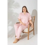 Pijamerry Büyük Beden Kısa Kol Milan Kumaş Pijama Takımı