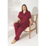 Pijamerry Büyük Beden Kısa Kol Milan Kumaş Pijama Takımı