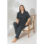 Pijamerry Büyük Beden Kısa Kol Milan Kumaş Pijama Takımı