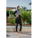 Kadın Crop Üst Rahat Kesim Lycra(Su İten Kumaş) Siyah Tesettür Mayo Takımı