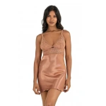 AHU Primoda Dantel Ve Tül Detaylı Kısa Bakır Saten Gecelik - 8230