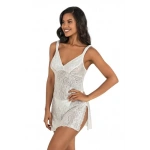 Primoda Dantel Detaylı Kısa Saten Ekru Gecelik - 8221