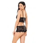Ahu Primoda Kadın Jakarlı Dantelli Bralet Külot Takımı - Siyah