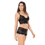 Ahu Primoda Kadın Jakarlı Dantelli Bralet Külot Takımı - Siyah