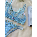 Arona Kadın Transparan C Cup Balenli Çiçek Desenli Mavi Sütyen Takımı - 137