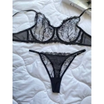 Arona Kadın C Cup Balenli Çiçek Desenli Siyah Sütyen Takımı - 136