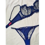 Arona Kadın C Cup Balenli Çiçek Desenli Lacivert Sütyen Takımı - 136