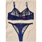 Arona Kadın C Cup Balenli Çiçek Desenli Lacivert Sütyen Takımı - 136