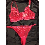 ARONA C CUP BALENLİ KALP DESENLİ KIRMIZI SÜTYEN TAKIMI