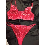 ARONA C CUP BALENLİ KALP DESENLİ KIRMIZI SÜTYEN TAKIMI