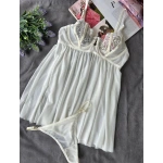 Arona Kadın Çiçek Desenli Brode Gecelik Takımı Ekru