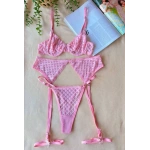 Arona Kadın 3 Parça Dantelli Jartiyer Takımı - Pudra