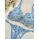 Arona Destekli Brode (Nakışlı) Mavi Sütyen Takımı