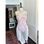 Arona Kadın Brode Kalp Desenli Şık Pembe Jartiyer Takımı - 281