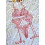 Arona Kadın Brode Kalp Desenli Şık Pembe Jartiyer Takımı - 281