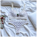 ARONA Kiraz Desenli Desteksiz Sütyen Takımı-Beyaz